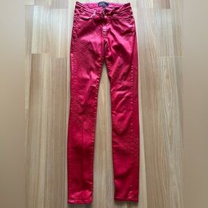 Brockenbow Emma Skinny Waxed Red Jeans Textured Coated Size 25